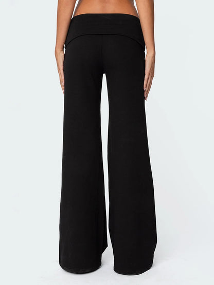 Women Low Waist Flare Leggings Fold Over Skinny Yoga Pants Wide Leg Stretchy Bootcut Bell Bottoms Leggings Loungewear Sweatpants Badiee Stylez