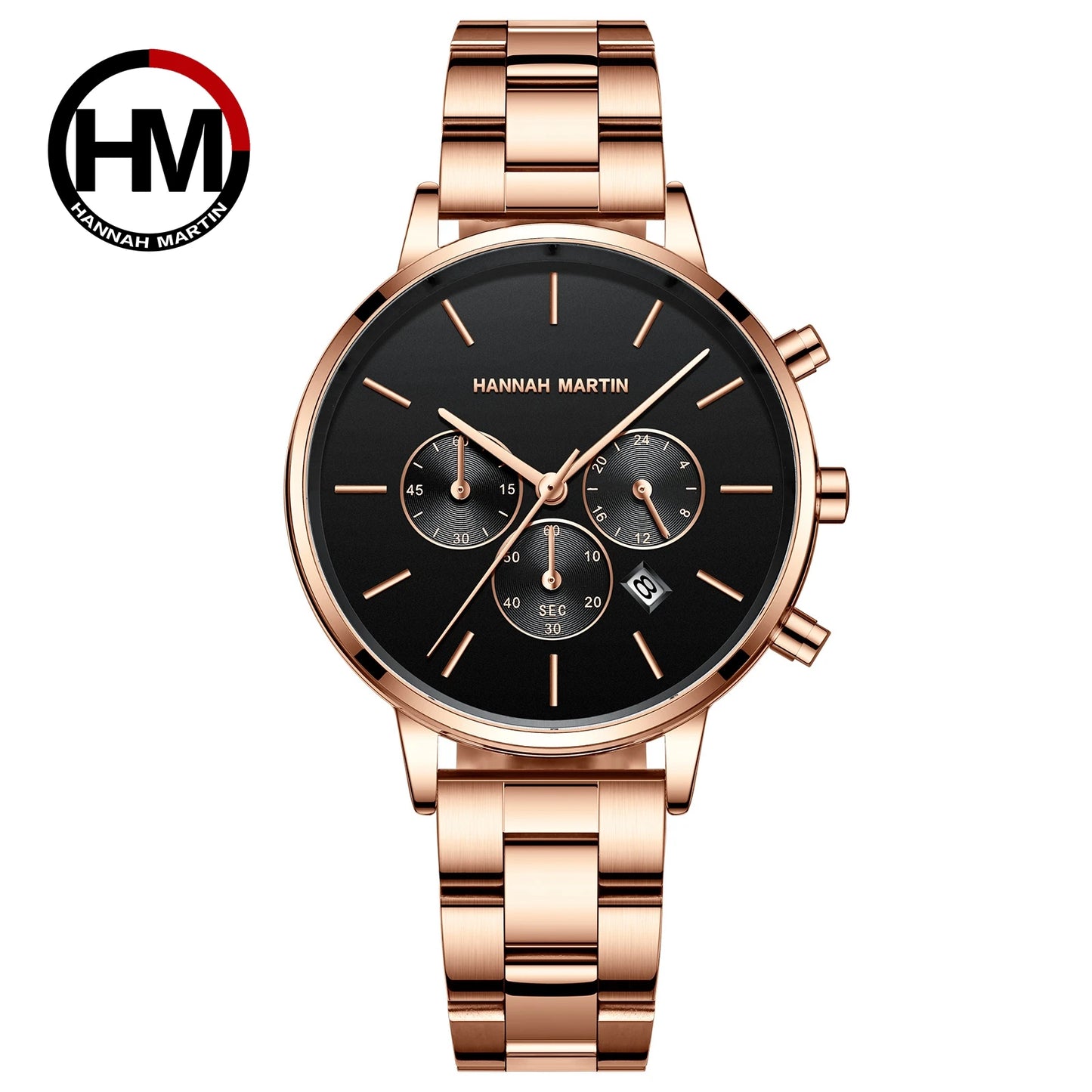 HANNAH MARTIN Brand Women Multifunctional Watch Original Stainless Steel Rose Gold 36mm Quartz Movement Casual Banquet Wristatch 1101FH