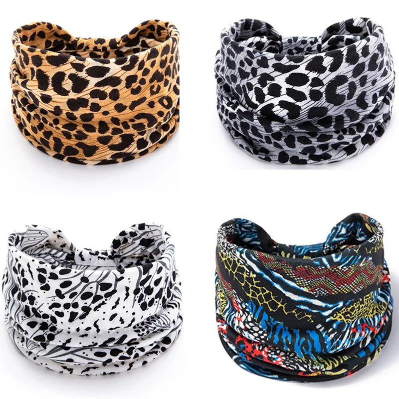 Women Wide -Side Pilates Elastic Hair Bands Yoga Leopard Print Headband Running Cycling Turban Makeup Hair Hoop Makeup Headwrap