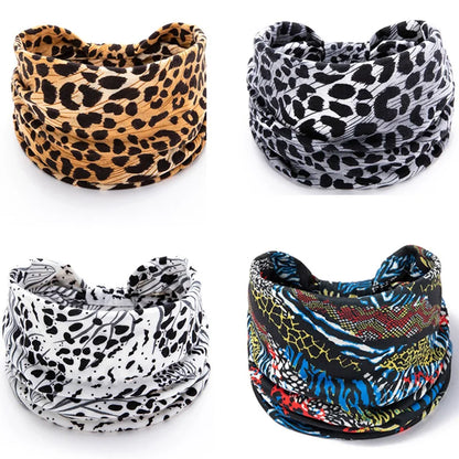 Women Wide -Side Pilates Elastic Hair Bands Yoga Leopard Print Headband Running Cycling Turban Makeup Hair Hoop Makeup Headwrap