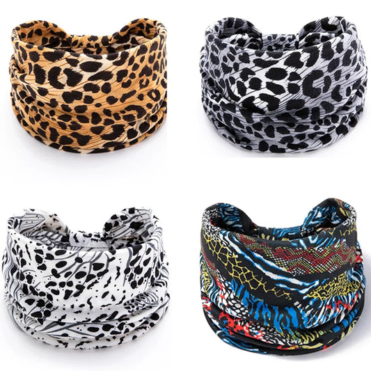 Women Wide -Side Pilates Elastic Hair Bands Yoga Leopard Print Headband Running Cycling Turban Makeup Hair Hoop Makeup Headwrap