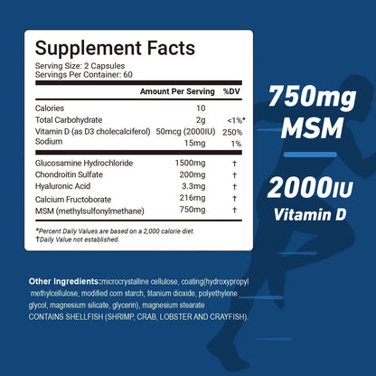 MSM + Vitamin D3 with Glucosamine - Joint Care, Supports Comfort and Flexibility, Strengthens Bones, Non-GMO