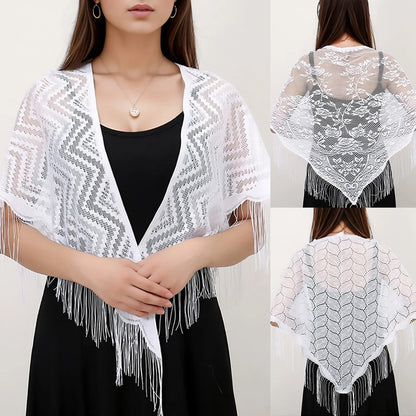 2024 White/Black Catholic Woman Spanish Style Lace Tassel Church Veil Head Covering Long Veil Floral Scarves Wedding Accessories Badiee Stylez