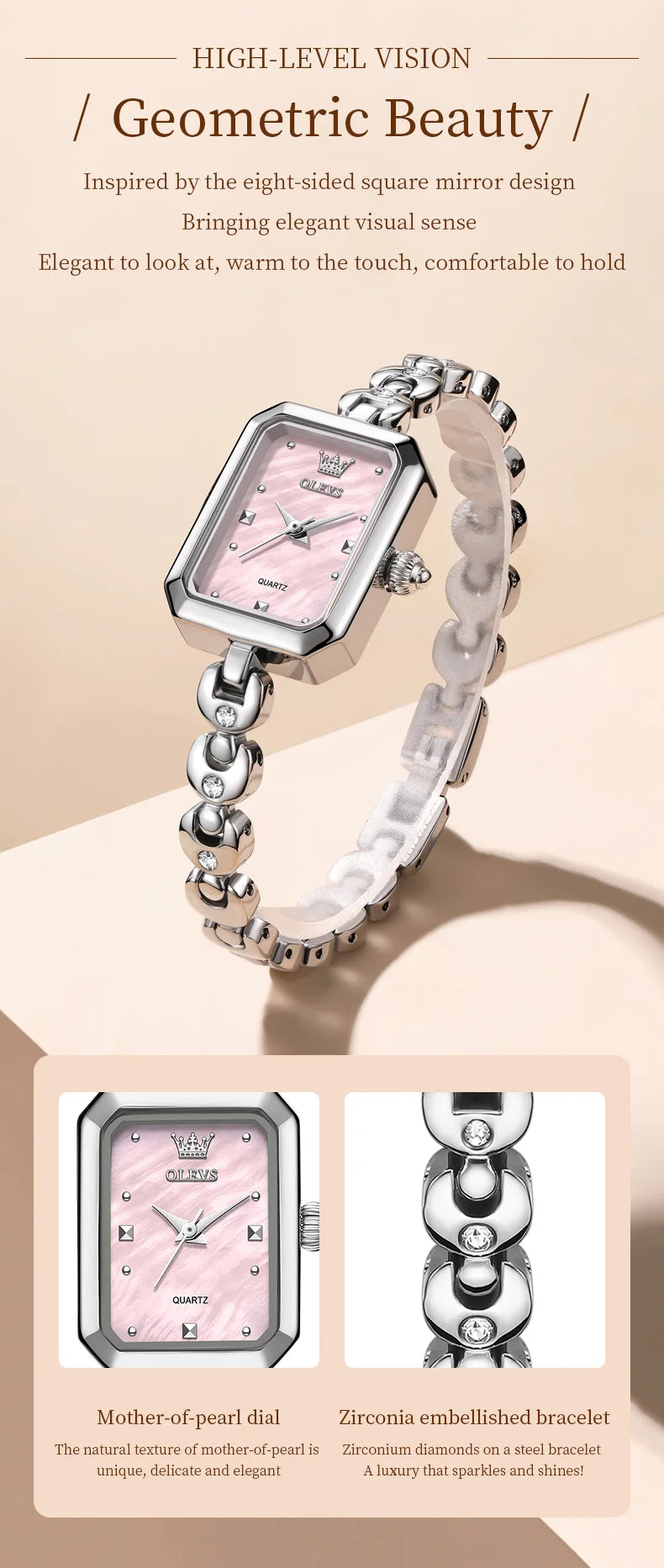 OLEVS 3665 Woman Watches Original Elegant Fashion Square Quartz Watch Chain Bracelet Ladies Watch Bracelet Gifts New Reloj Mujer