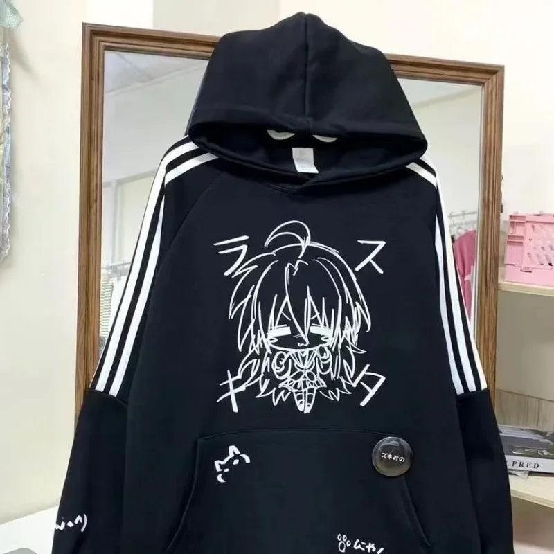 Punk Harajuku American Vintage Cute Print Hoodies Japanese Fashion Loose Y2k Aesthetic Sweatshirts Autumn All Match Clothes New Style 3 black