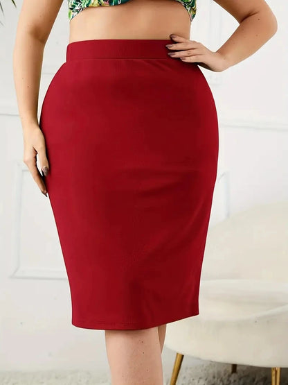 2025 Summer Plus Size Solid Slim Skirt Casual High Waist Slit Skirt Women's Plus Size Clothing