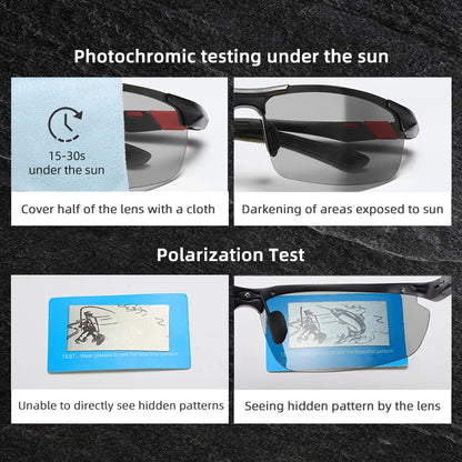 SZTZX Aluminum Rimless Photochromic Sunglasses Men Polarized Day Night Driving Glasses Chameleon Anti-Glare Sport gafas de sol