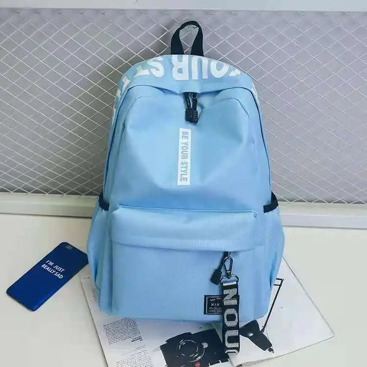 Fashion trend backpack backpack for men and women junior high school high school student bag large capacity korean version of th SKY BLUE
