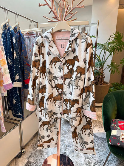 Women's Winter Pyjama Suit Print Long Sleeve Turn Down Collar Female Clothes 100% Cotton Single Breasted Sleepwear for Female