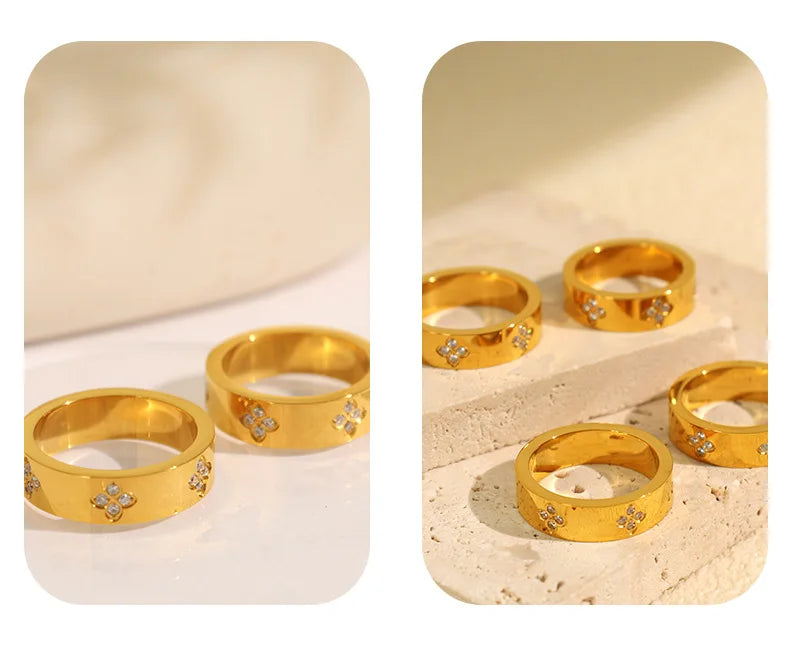 Keen-on Rings Stainless Steel Jewelry Woman Waterproof Water Drill Engagement Classic Retro Trends 2025 Products PVD Plating