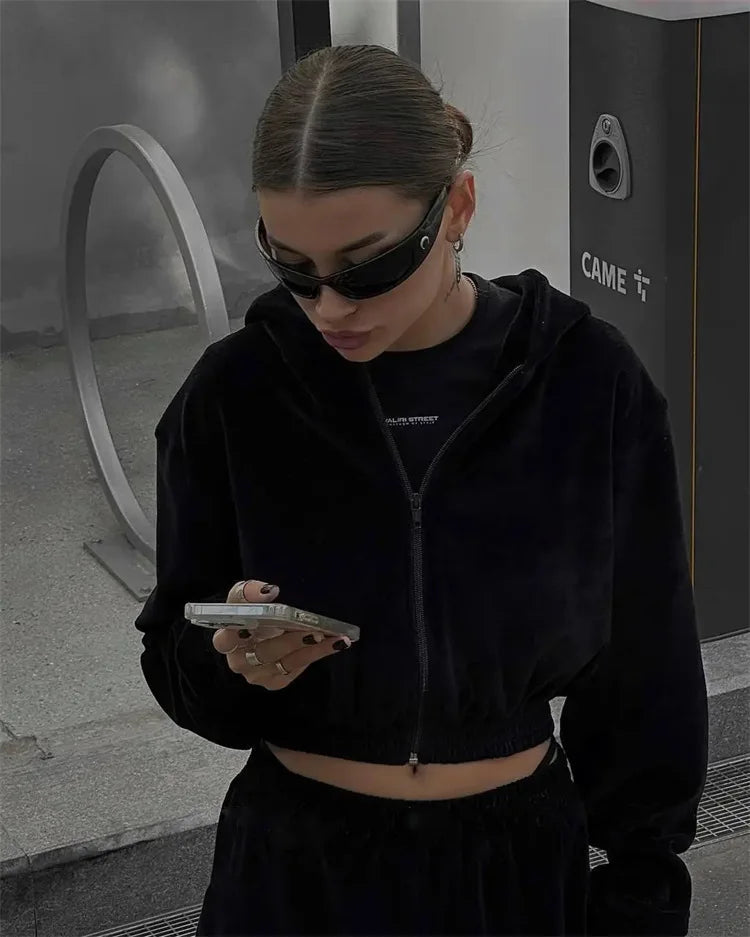 Autumn Winter Casual Two Piece Set Women Street Trend Long-sleeved Hooded Cardigan Sexy Waist Waist Elastic Trousers Tracksuit