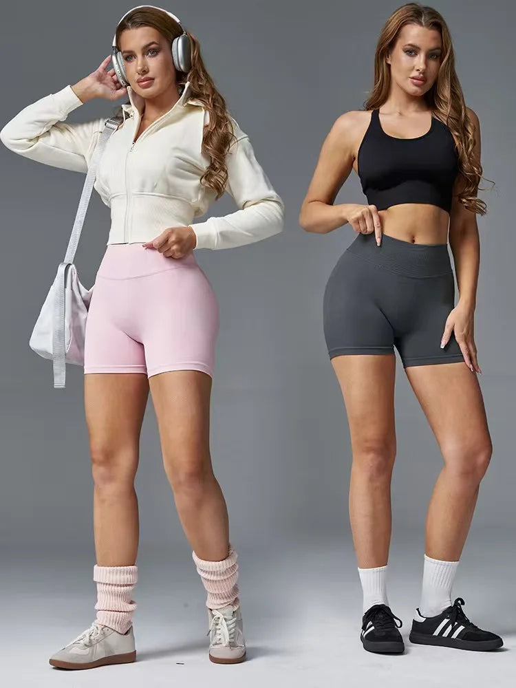 4.5'' Impact Shorts Seamless Low Ribbed Waistband Gym Shorts Scrunch Bum Yoga Shorts Booty High Stretch Running Bike Shorts