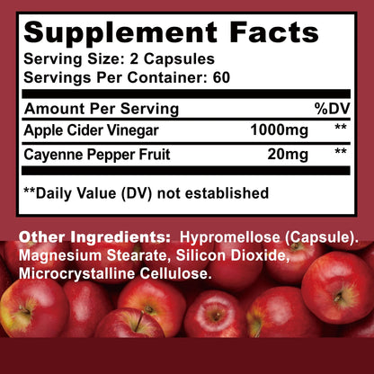 Apple Cider Vinegar - Improves Digestion, Appetite Suppression,Weight Management, Relieves Bloating - 120 Capsules Badiee Stylez