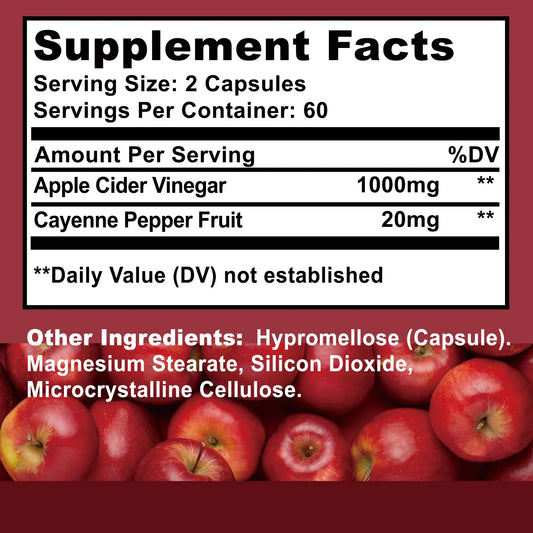 Apple Cider Vinegar - Improves Digestion, Appetite Suppression,Weight Management, Relieves Bloating - 120 Capsules Badiee Stylez