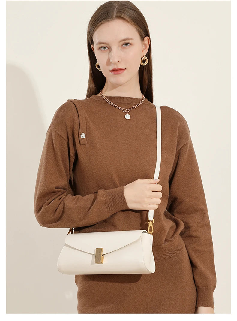 Toptrends Genuine Leather Underarm Shoulder Bags For Women 2025 Luxury Designer Crossbody Purses Envelope Flap Ladies Handbags