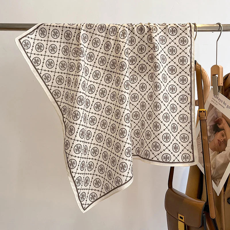 Fashion 70cm Cotton Square Scarf Women Floral Print Design Bandanas Lady Scarves Headband Accessories Handkerchief Hair QME195-02 65x65cm