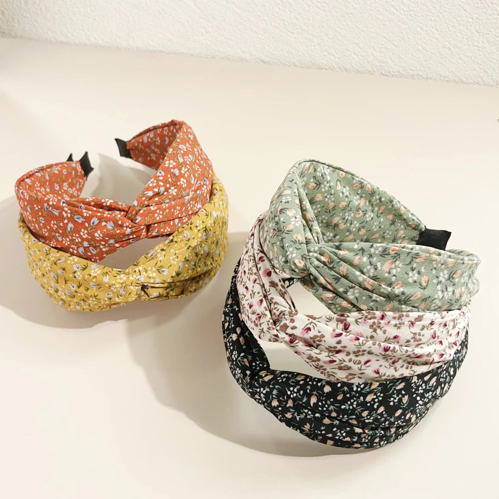 Bohemian Floral Cross Headband Women Wide Bands Hair Hoop Styling Tool Fabric Flower Print Vintage Headwear Accessories Summer