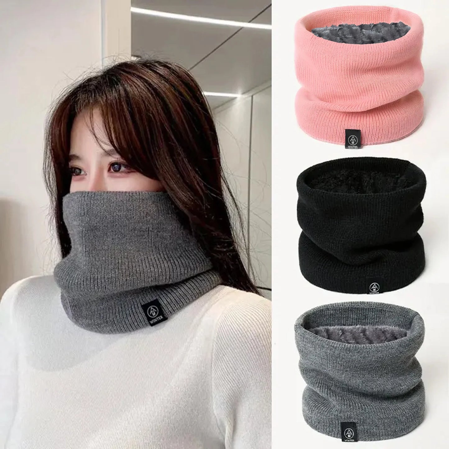 Fashion Women Knitted Scarf Solid Cashmer Like Winter Snood Scarves Lady Warm Thick Unisex Men Neck Scarfs Ring Badiee Stylez
