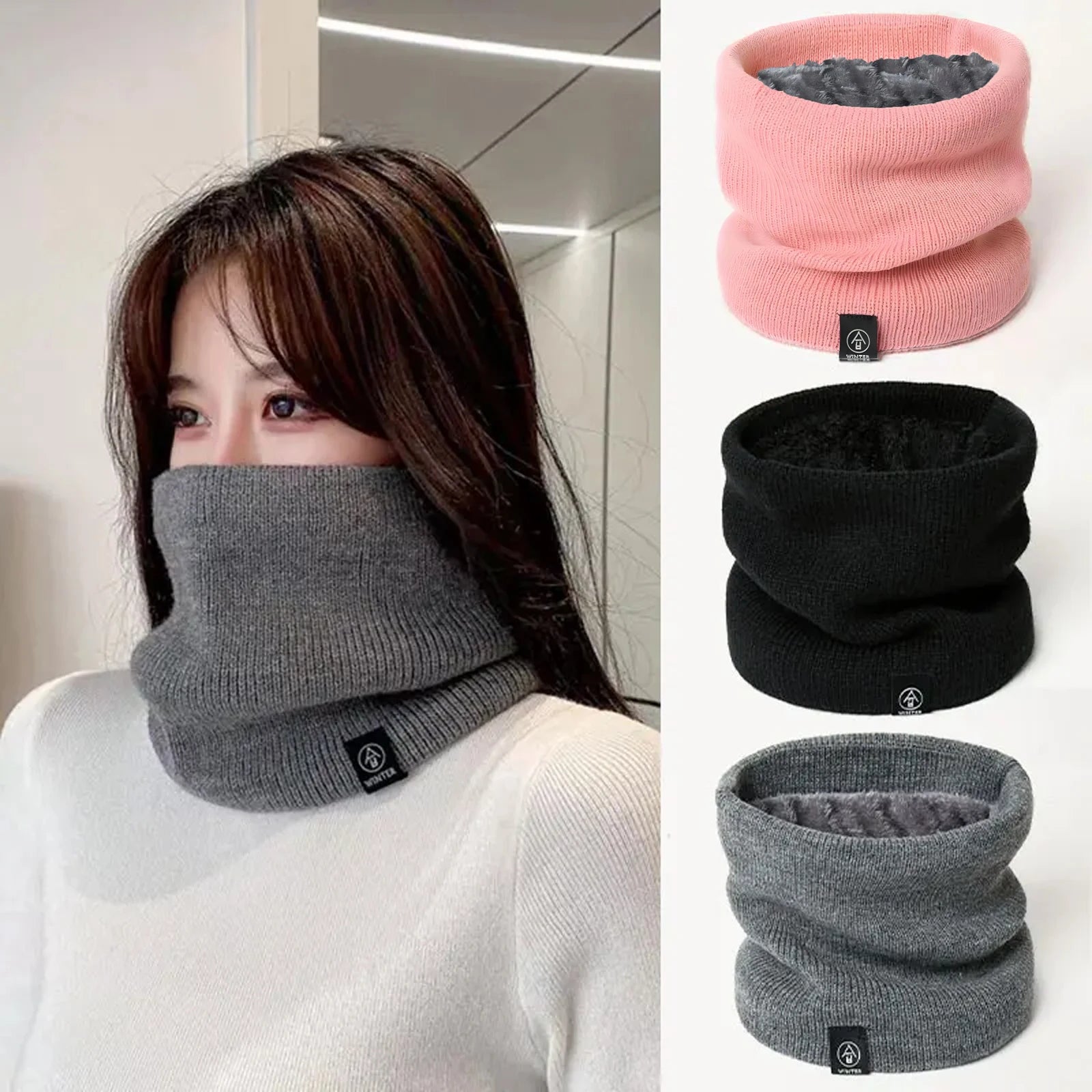 Fashion Women Knitted Scarf Solid Cashmer Like Winter Snood Scarves Lady Warm Thick Unisex Men Neck Scarfs Ring Badiee Stylez