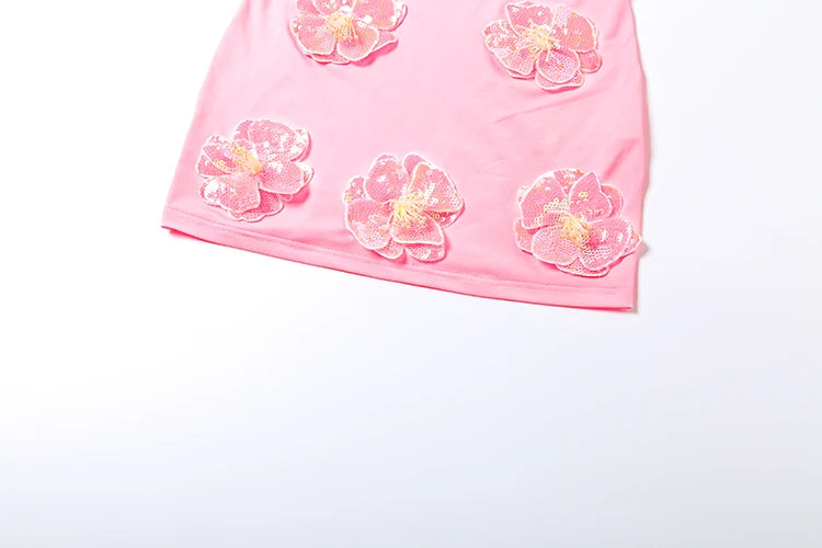 Women Sleeveless Sexy Square Collar Backless Beach Vacation Birthday Party Stretch Bodycon Glitter Appliques Dress