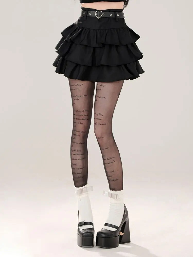 Women Black Gothic A-line Cake Skirt Vintage Y2k Skirt Aesthetic Harajuku Korean Elegant Kawaii Emo Skirts 2000s Trashy Clothes