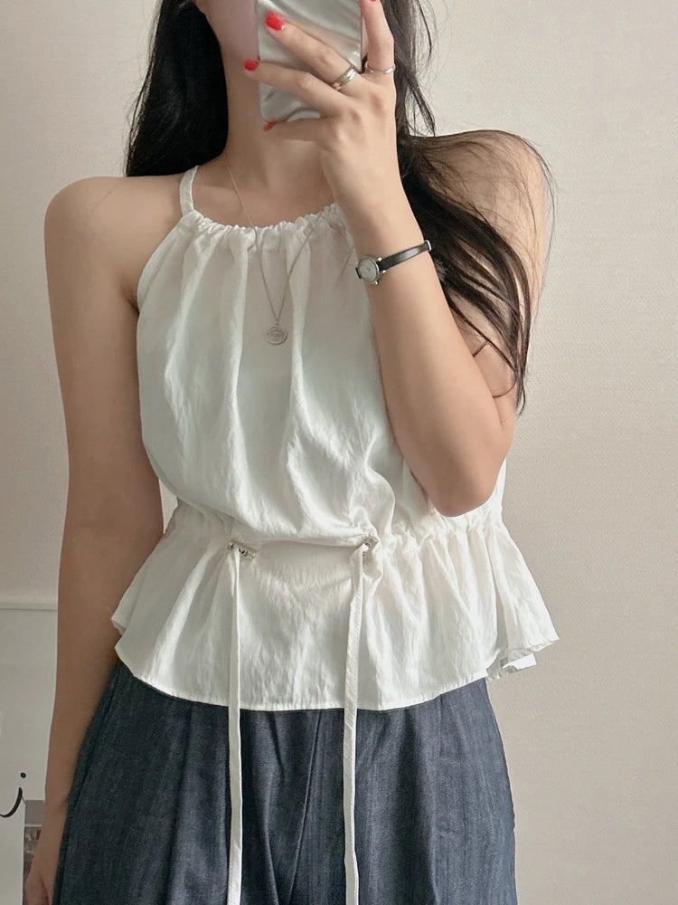 Faionable Dstring Waist Vest Spring Summer Dongda Gate Sle Trendy Belted Crop Top Women's Busin Casual ort Sve