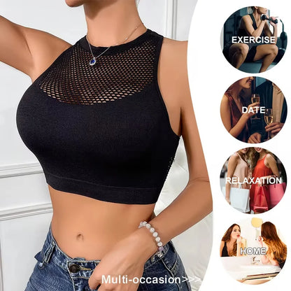 Women Sexy Tank Tops Fishnet Hollow Out Sports Off Shoulder Crop Top Female Outwear Stretch Comfortable Casual Tanks Chic Vest