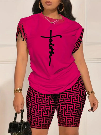 Digital Print round Neck Short Sleeve Women's Suit Summer New Style Elegance Quality Polyester Fiber Skirt Set from Mainland Chi Badiee Stylez