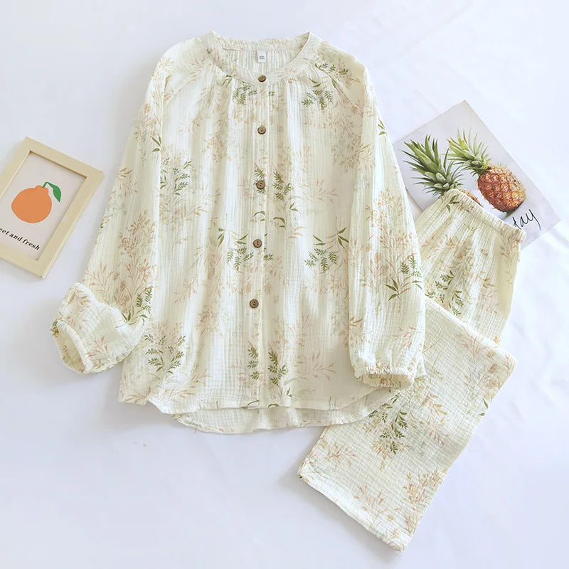 2025 New Women's Spring/Summer Pajama Set 100% Cotton Long Sleeve Long Pants Two Piece Set Large Home Clothes 03