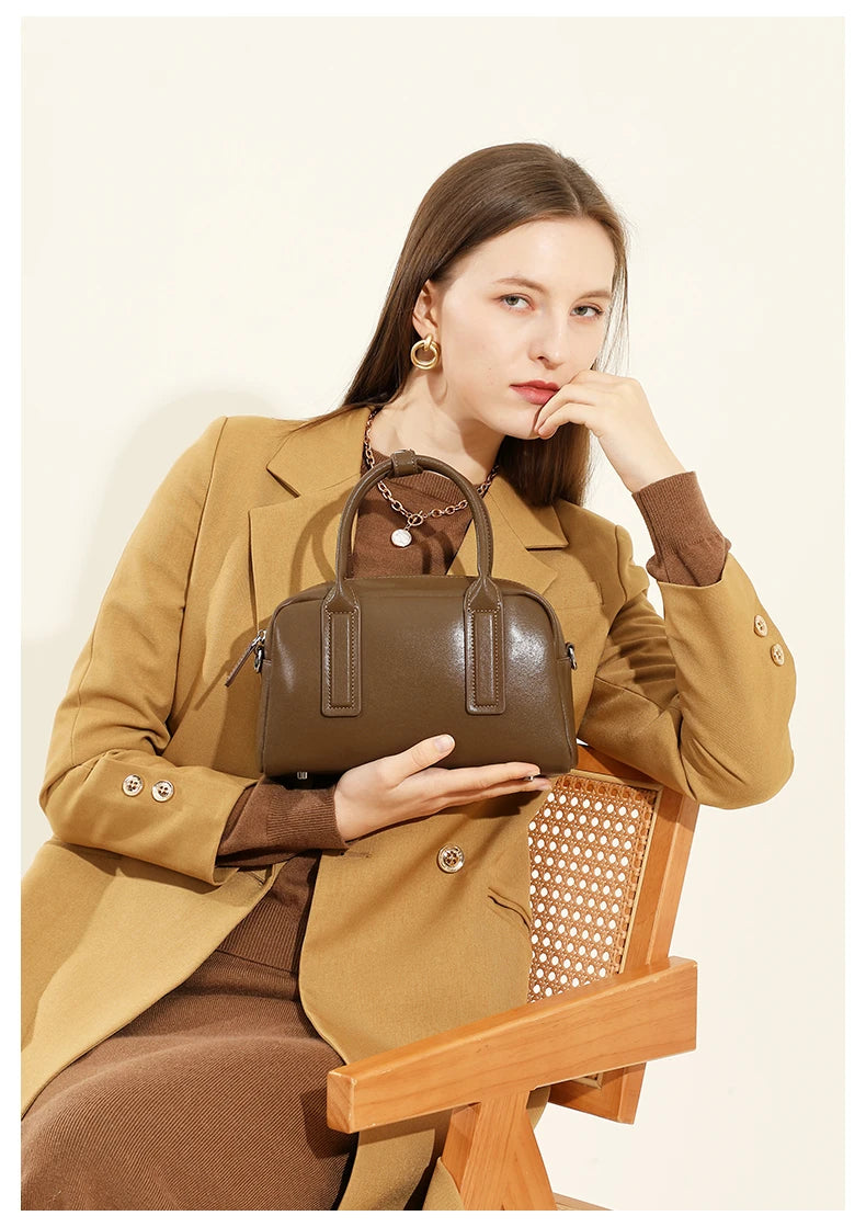 Burminsa Vintage Genuine Leather Pillow Small Shoulder Bags For Women 2025 Luxury Designer Crossbody Purses Tote Ladies Handbags