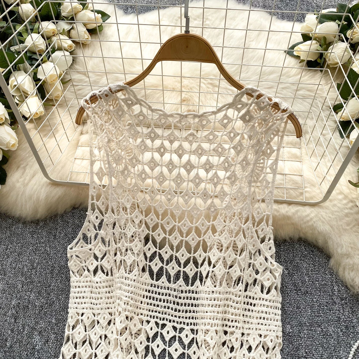 Women bohemian Sweet Knit cut out Hook flower hollow Cardigan Vintage Elegant Korean Fashion split Loose Coat Ins