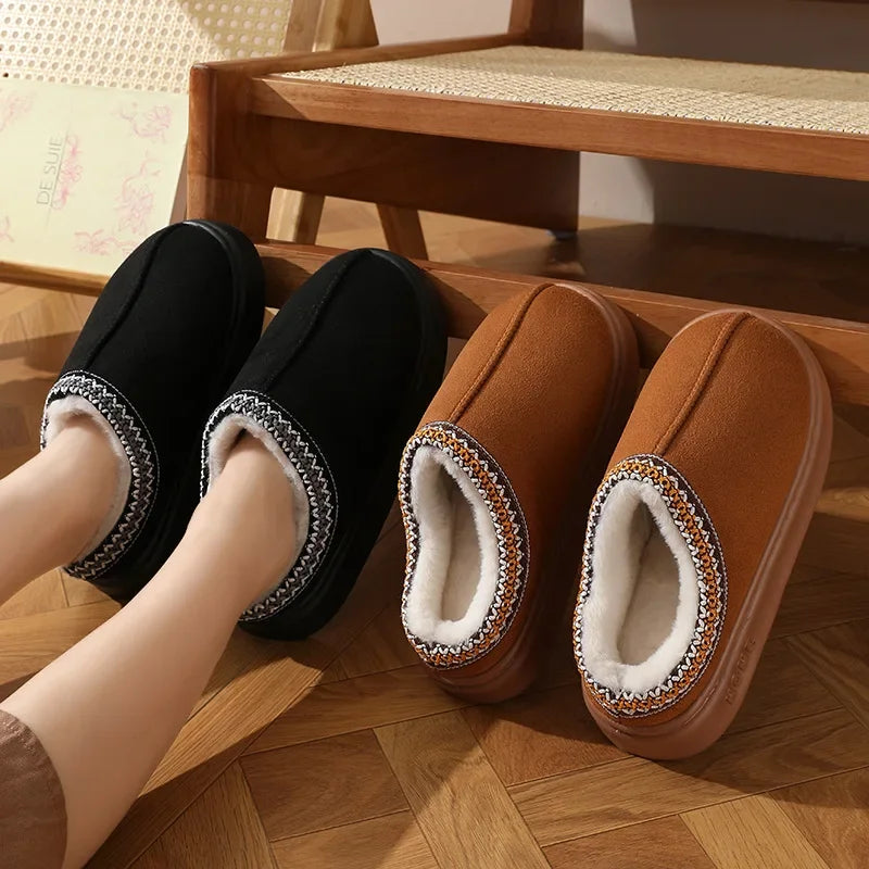 New Fashion Fluffy Platform Slippers for Women 2025 Winter Plush Warm Cotton Shoes Woman Comfort Non Slip Unisex Home Slippers Badiee Stylez