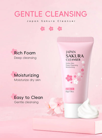 LAIKOU Sakura Cleanser Gentle Deep Cleaning Oil Control Moisturizing Shrink Pores Face Skin Care 50g Skin Cleanser All Skin Type