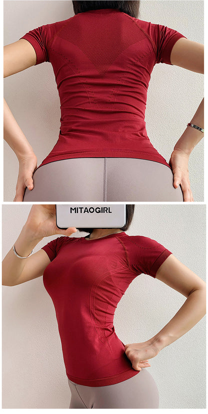 Women Fitness Sports T-shirt Tops Women Outdoor Sports Loose Short Sleeve Stitching Gym Running Female Quick Drying Breathable