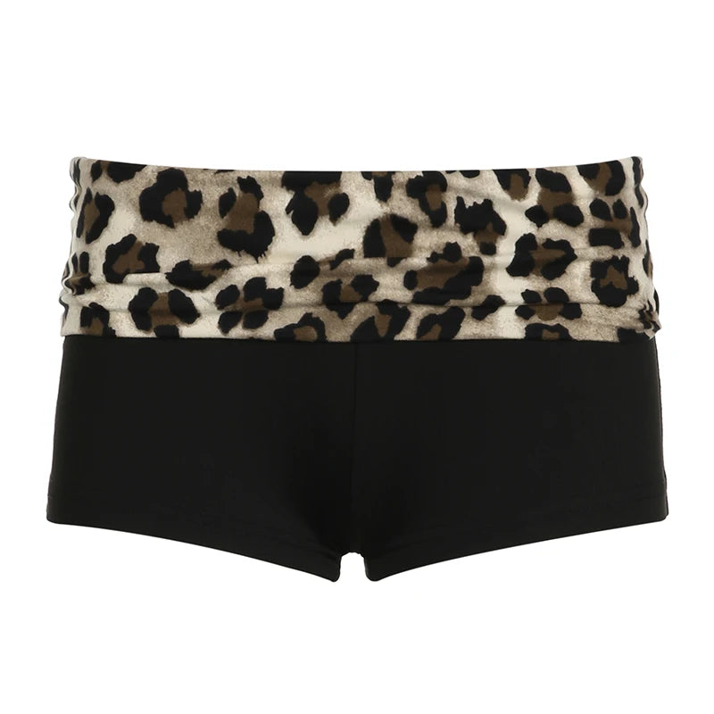 Rockmore Leopard Contrast Patchwork Mini Shorts Low Rise Slim Sexy Bottoms Casual Skinny Women Hot Shorts Baddie Outfits 2025 black