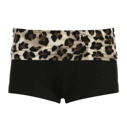 Rockmore Leopard Contrast Patchwork Mini Shorts Low Rise Slim Sexy Bottoms Casual Skinny Women Hot Shorts Baddie Outfits 2025 black