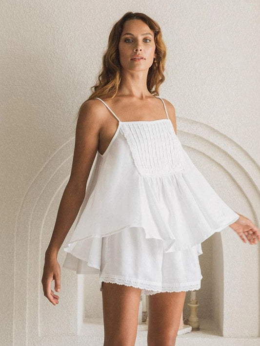 Marthaqiqi Cotton Women'S Nightwear Set Sexy Spaghetti Strap Sleepwear Tank Tops Nightie Backless Nightgowns Shorts Pajamas Suit