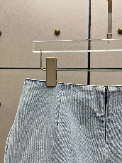 Rose Decoration Low Waist Women's Denim Skirt Y2K Temperament High Street Mini Half-body Skirt 2025 Summer New