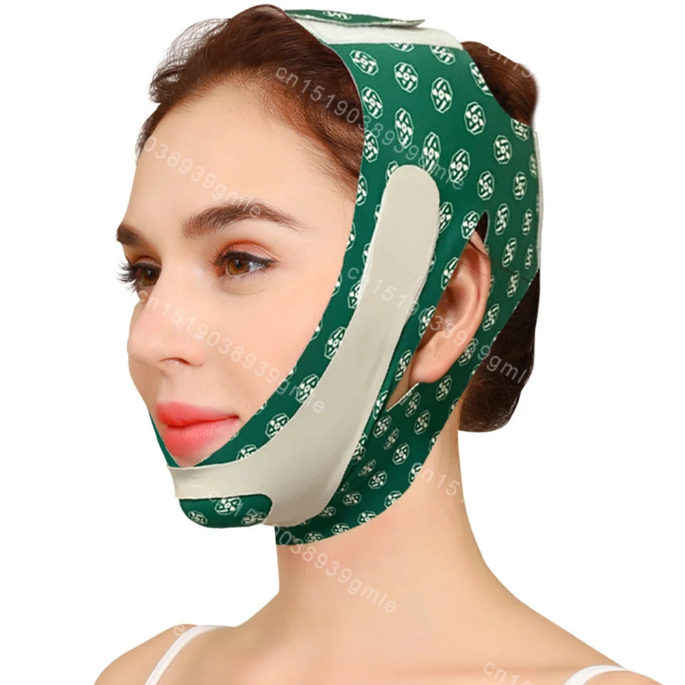 Reusable Face Slimming Bandage V Line Face Shaper Women Chin Cheek Lift Up Belt Facial Massage Strap Face Skin Care Beauty Tools Green