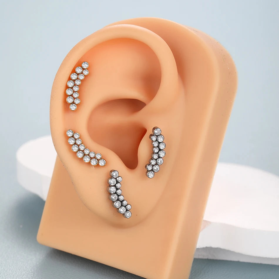 PVD Titanium PIERC Labret Stud Double CZ Paved Ear Cartilage Tragus Helix Earrings Lip Ring Daith Piercing Gift for Women