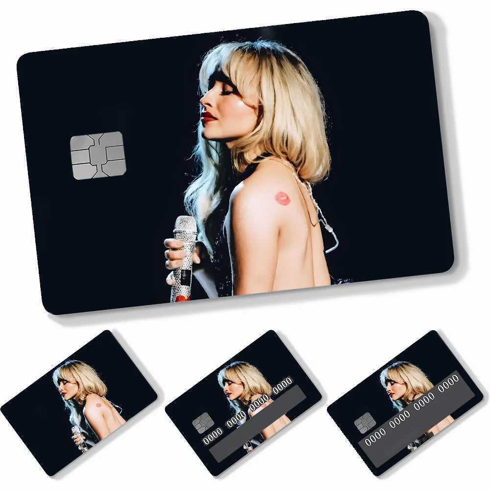 Singer S-Sabrina C-Carpenter Card Stickers 4pcs PVC Credit Card Skin Stickers Removable Self-adhesive Protective Film Badiee Stylez