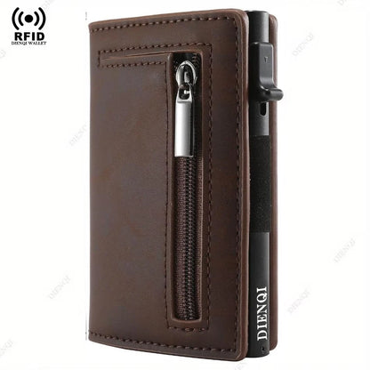 Luxury RFID Blocking Card Holder Men Wallets Money Bag Metal Credit Cardholder Aluminium Slim Thin Smart Minimalistic Wallets Coffee