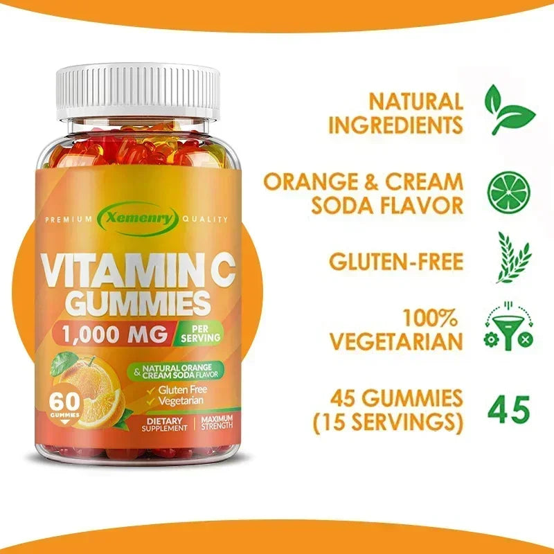 Premium Vitamin C Gummies - Promotes Collagen Production, Antioxidant, Support Skin Glow, Heart Support, Immune