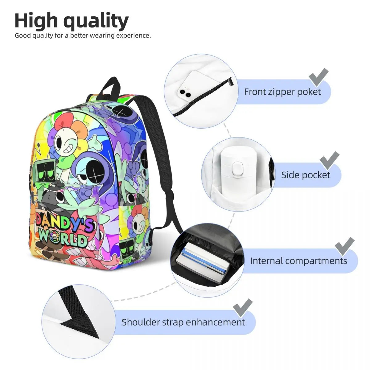 Dandys World Cool Backpack Lightweight High School Hiking Travel Game Logo Daypack for Men Women Laptop Computer Shoulder Bag
