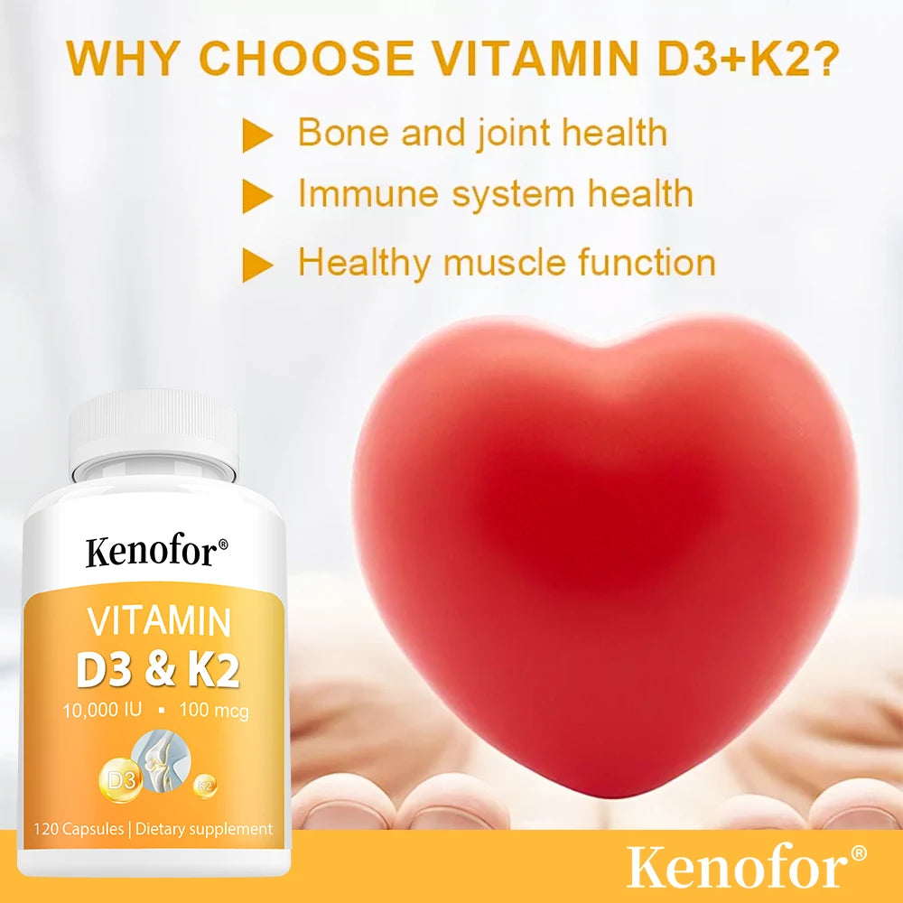 Vitamin D3 K2 Capsules - B6, Zinc, Vitamin D3 10000 IU and Vitamin K2 MK7 for Heart, Bone, Joint, Muscle and Immune Health
