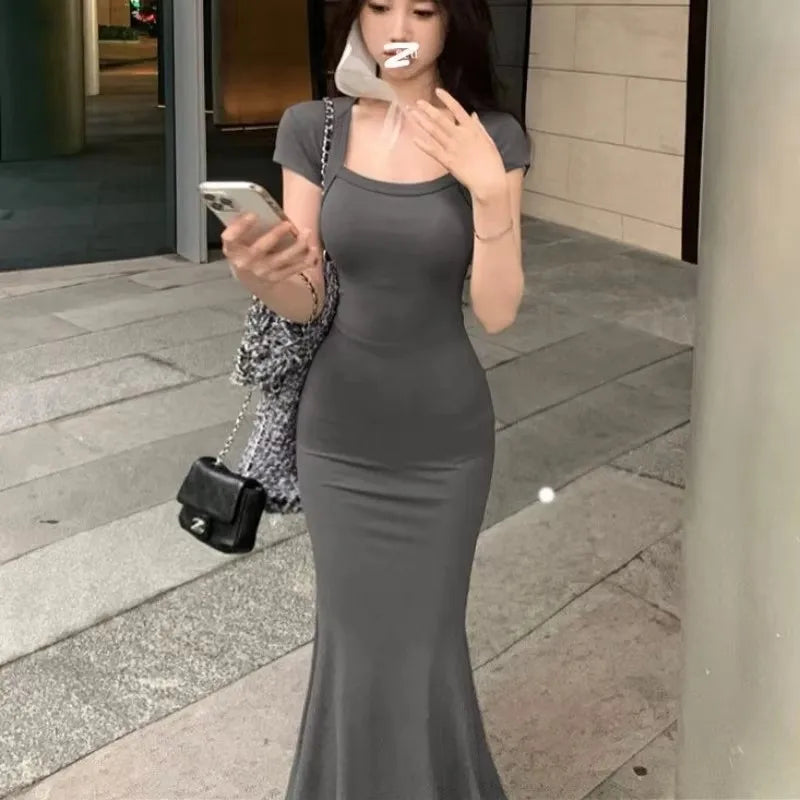 Women's summer style dress, mature girl, spicy girl, square neck dress, hip wrapped fishtail skirt, SS450 Badiee Stylez