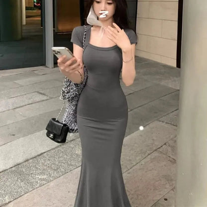 Women's summer style dress, mature girl, spicy girl, square neck dress, hip wrapped fishtail skirt, SS450 Badiee Stylez