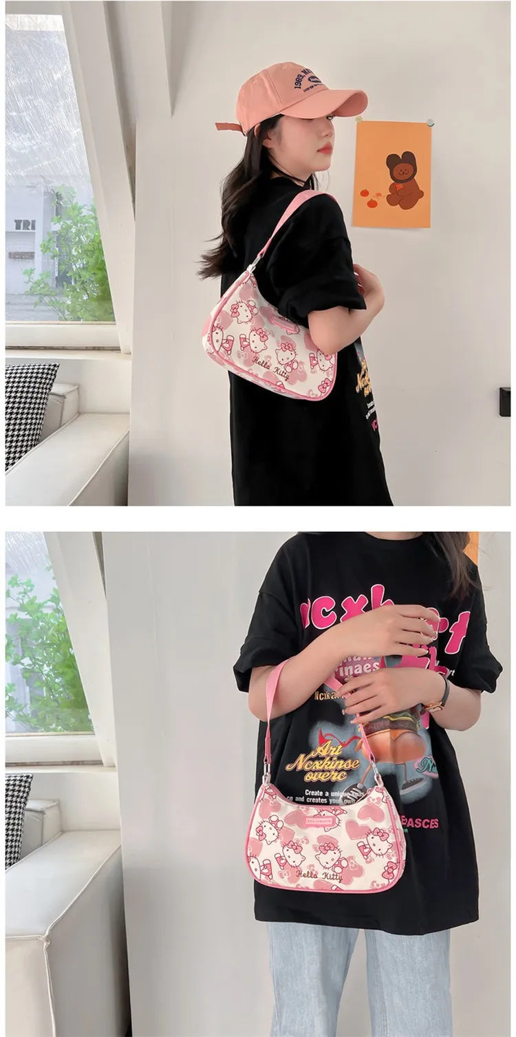 Miniso Hello Kitty Underarm Bag for Women Y2K Sanrio Kuromi Mymelody Messenger Tote Bag Cute Girls Shoulder Bag Purses Handbag