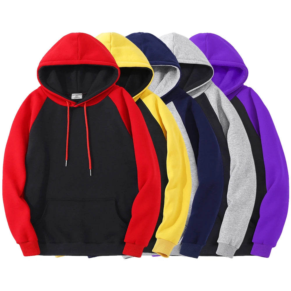 Color Collision Hoodie Men Women Autumn Winter Loose Oversized Clothing Warm Fleece Raglan Splicing Hooded Couple Sweatshirts Badiee Stylez