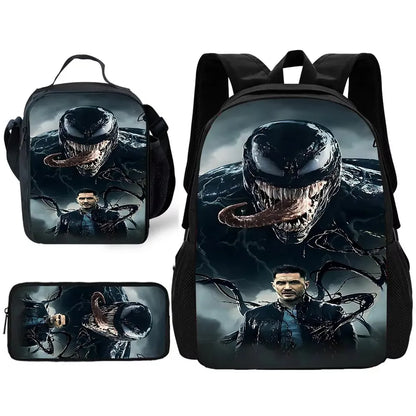 Marvels V-venoms Child School Backpack with Lunch Bags ,Pencil Bags ,School Bags for Boys Girls Best Gift XHOO1-TZ-102-A3